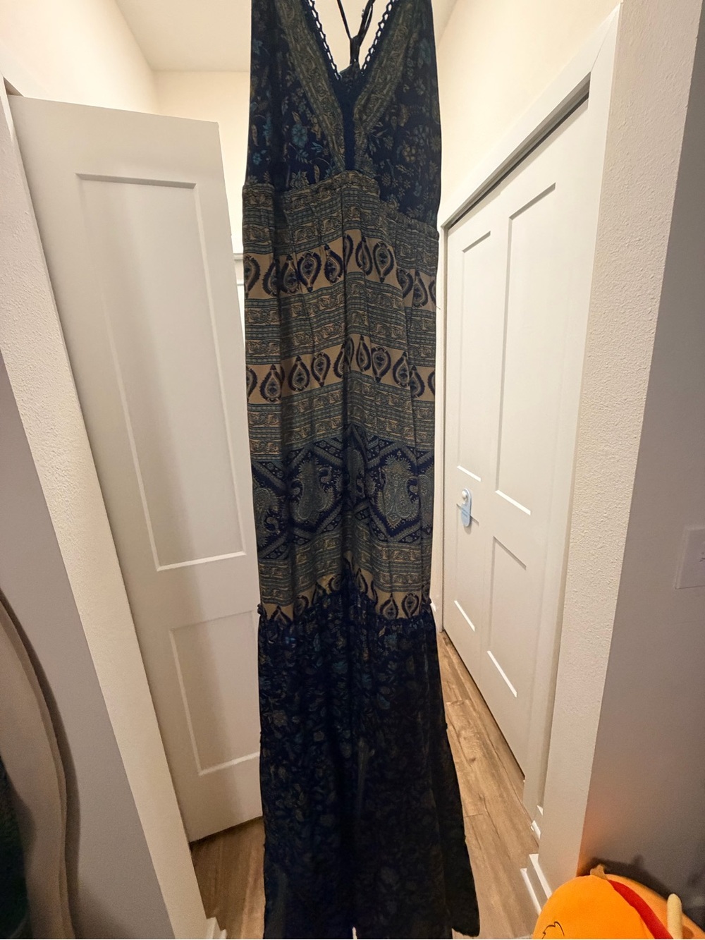 RAGA Navy and Tan Bohemian Maxi Dress